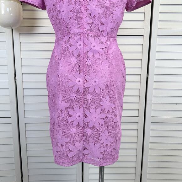 Rachel Parcell Pink Cap Sleeve Lace Sheath Dress Back Zip Womens Size 10 - Picture 7 of 11